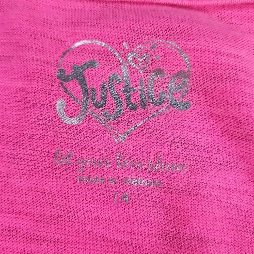 🔸️Justice Hot Pink Vneck Burnout Long Sleeve Top Youth Size 14